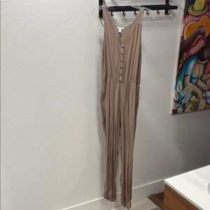 Astars Taupe Sleeveless Button-Front Jumpsuit